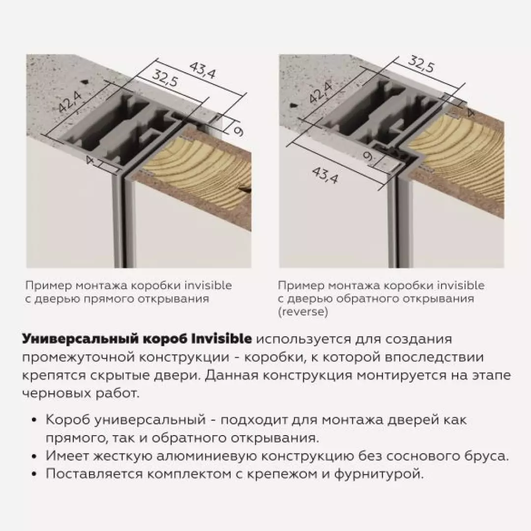 Межкомнатная дверь - Скрытая дверь хромированная кромка 4x4 Averse